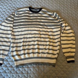 Large Striped Sweater, Mens Marco Fiori Merino Wool Fine Knit  Sweater.